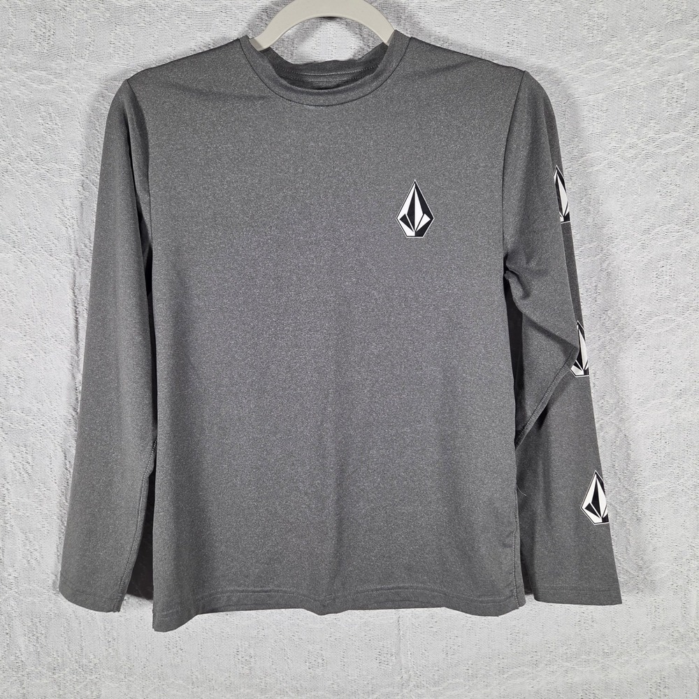 Volcom Kids Gray Long Sleeve Rash Guard Sun Shirt UPF 50+ Medium‎ 10Y Beach Surf